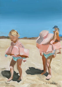 "Twins at Newport Beach" 5' x 7" oil on panel (framed)