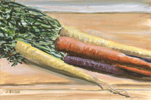 Load image into Gallery viewer, &quot;Rainbow Carrots&quot;  Framed 4&quot; x 6&quot; Acrylic on Paper
